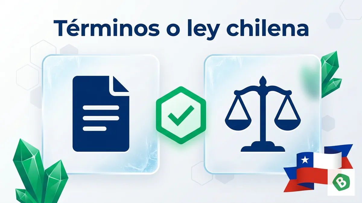 Dos tarjetas que comparan los términos del sitio y la ley chilena, guía de Bumbet
